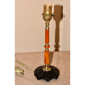 Alpine Art Deco Black Glass Butterscotch Bakelite and Brass Catalin Desk Lamp